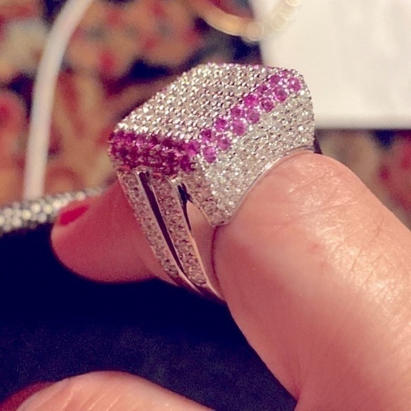 Magnificent 18kt white-Gold -Italian Gold With Diamonds and Pink Sapphire NEW - Picture 13 of 14